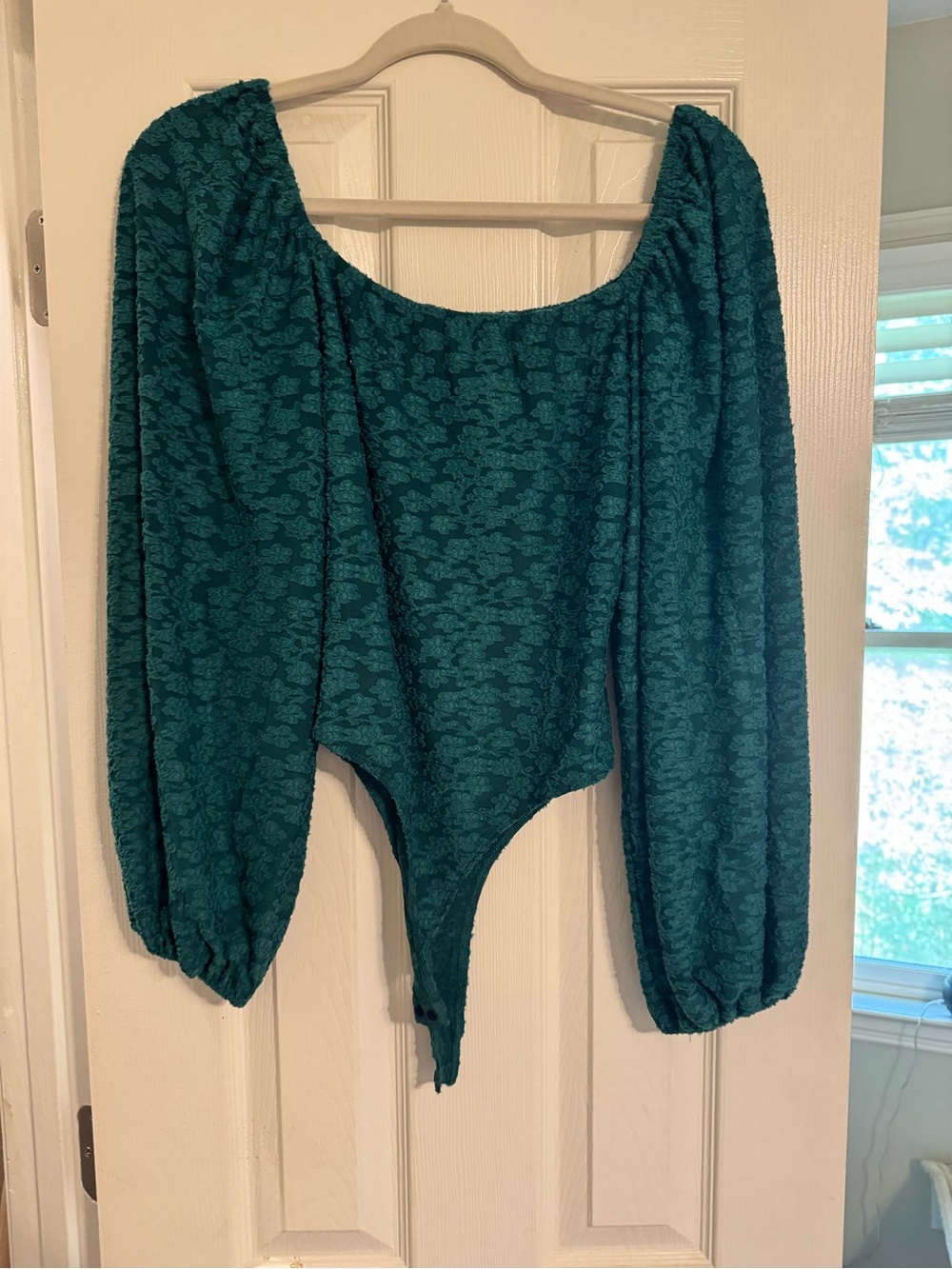 Francesca's Collections Teal Textured Off-Shoulder Bodysuit